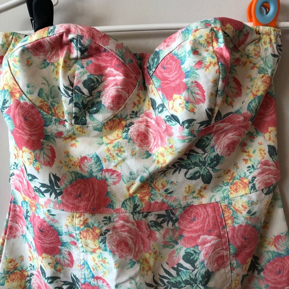 As U Wish Floral Denim Strapless Mini a Dress - Picture 5 of 7